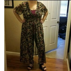 Black floral velvet Duster